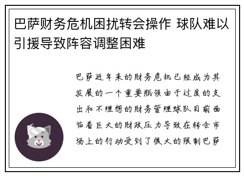 巴萨财务危机困扰转会操作 球队难以引援导致阵容调整困难